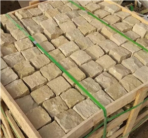 Dholpur Beige Sandstone Cube Stone & Pavers, Beige Sandstone Paving Sets