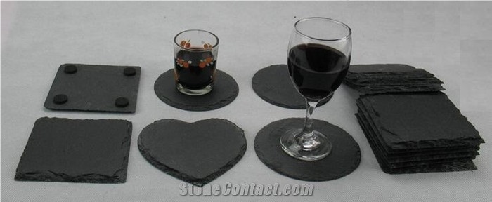 Granite Drink Coasters,Polished Small Granite Coaster with Lazed Logo Design,Black Granite Cup Placemat Coaster
