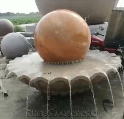 Natural Marble Hand Carved Rolling Fengshui Ball Outside Fountain