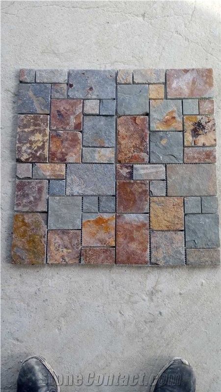 Natural Stone Floor Tile Composited Polished Slate Mosaic, Light Colors Mosaic