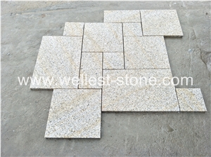 G682 Sunset Yellow Beige Base Granite Bush Hammered Finish French Pattern Paver for Patio