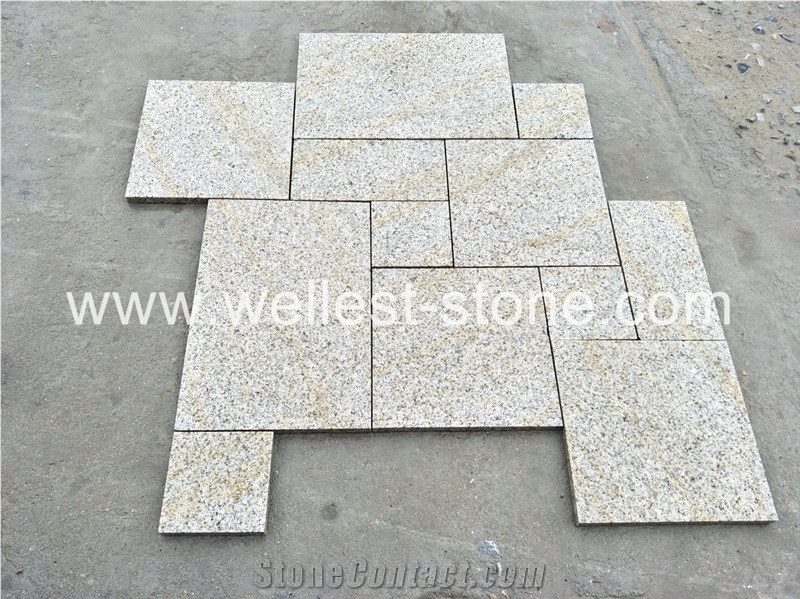 G682 Sunset Yellow Beige Base Granite Bush Hammered Finish French Pattern Paver for Patio