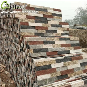 Multi Color Quartizte Ledge Culture Stacked Stone Pannel for Interior Exterior Garden Feature Wall Vaneer Cladding Decor and Pool Waterfall
