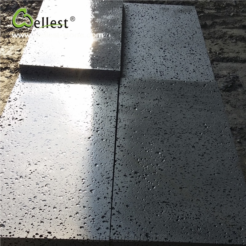 Natural Basalt/Volcanic/Lava Stone Tile Cut to Size Basalt Tile Rough Floor Paving Tile with Holes