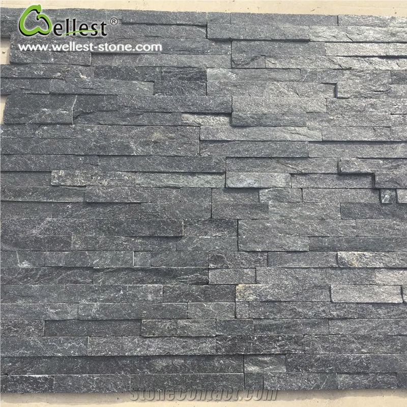 Natural Black Quartzite Stacked Stone Veneer House Indoor Wall Cladding Stone Ledge Stone Best Price