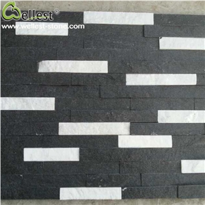 Natural Black White Quartzite Ledge Stone Wall Covering Veneer Living Room Wall Cladding Stone