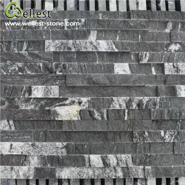 Natural Snow Black Granite Ledge Culture Stacked Stone Pannel for Garden Feature Wall Vaneer Cladding Decor and Pool Waterfall