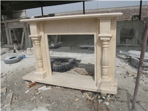 Beige Marble Fireplace Mantel with Column Design