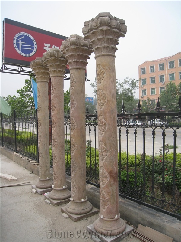 Beige Marble Solid Column with Sculpture