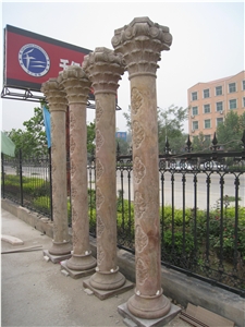 Beige Marble Solid Column with Sculpture