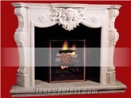 Cock Blood Red Marble Fireplace Mantel with Hand Carivng Sculptures