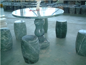 Green Marble Table & Stool