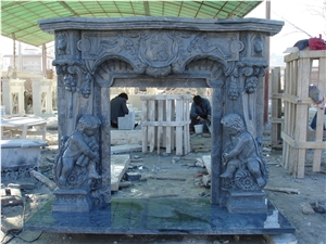 Hand Carved Grey Mareble Fireplace Mantel Surround