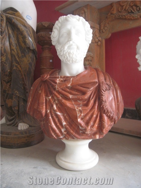 Hand Carved Marble Bust in Roman Design