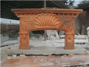 Hand Carved Marble Fireplace Surround for Exterior, Pink Marble Fireplace Surround