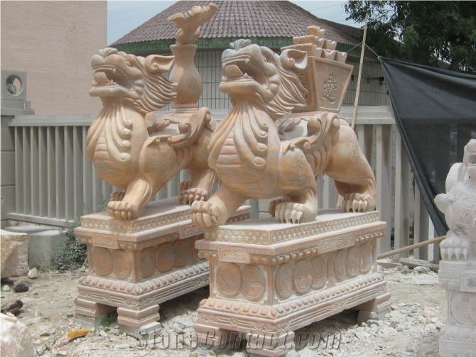Hand Carved Marble Lion Statue Sculpture