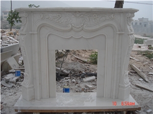 Hand Carved White Marble Fireplace Mantel Surround