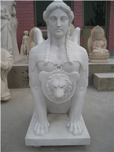 Hand Carved White Marble Statue Sphinx