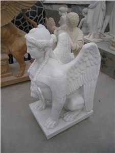 Hand Carved White Marble Statue Sphinx