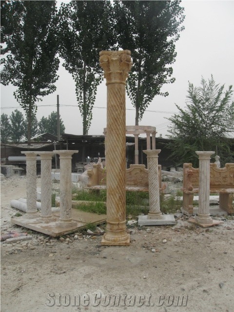 Hand Carved Yellow Travertine Solid Column