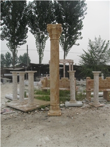 Hand Carved Yellow Travertine Solid Column
