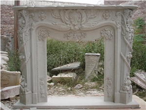 White Marble Fireplace Mantel Surround with Sculpture