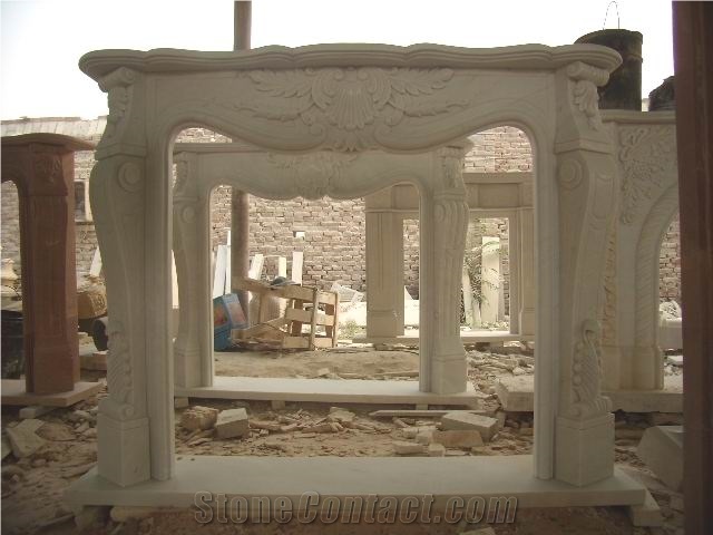 White Marble Simple Style Fireplace Mantel Surround