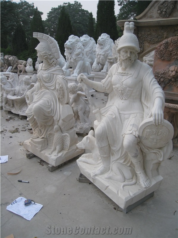 White Marble Statue Solider by Hand Carved