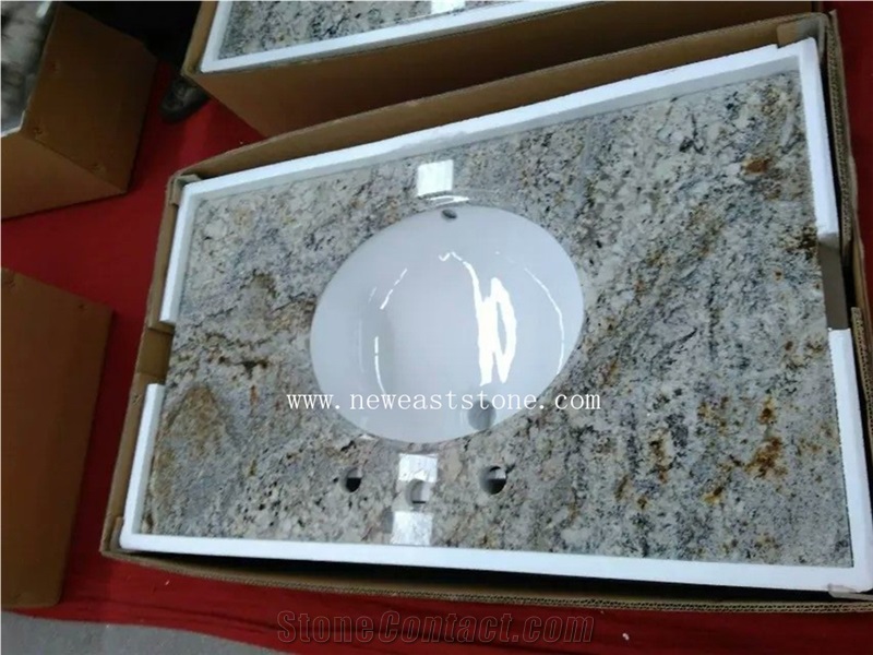Golden Granite Used Polished Bathroom Sink Vanity Tops Cabinet Wholesale