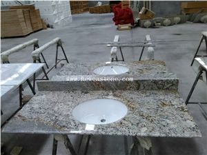 Golden Granite Used Polished Bathroom Sink Vanity Tops Cabinet Wholesale