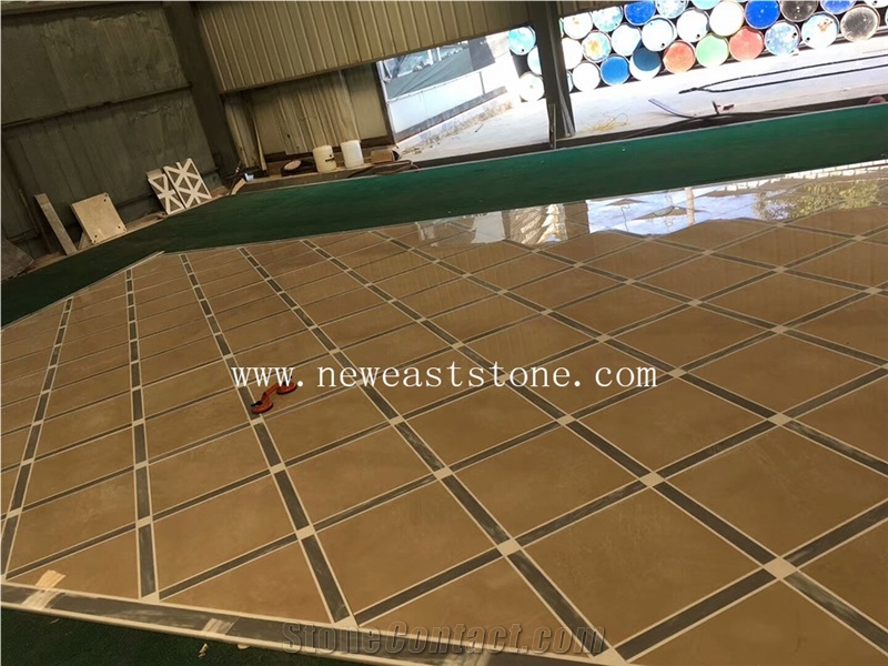 Newstar Dark Beige Waterjet Marble Tiles Design Floor Pattern