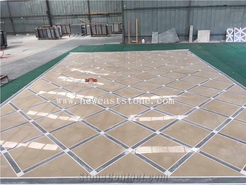 Newstar Dark Beige Waterjet Marble Tiles Design Floor Pattern