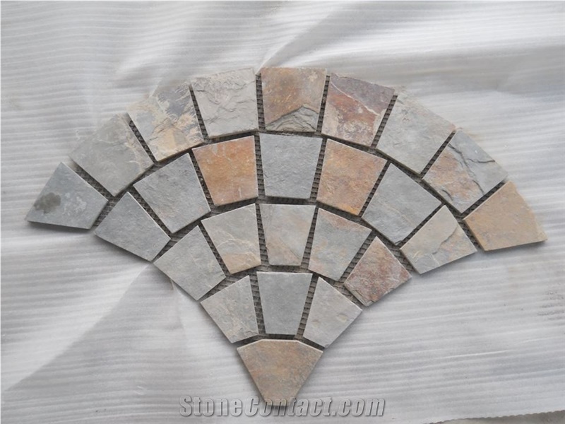 Rusty Brown Multi Color Slate Fan Shape Paver/Paving Stone,Meshed Stone