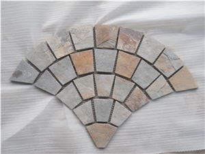 Rusty Brown Multi Color Slate Fan Shape Paver/Paving Stone,Meshed Stone