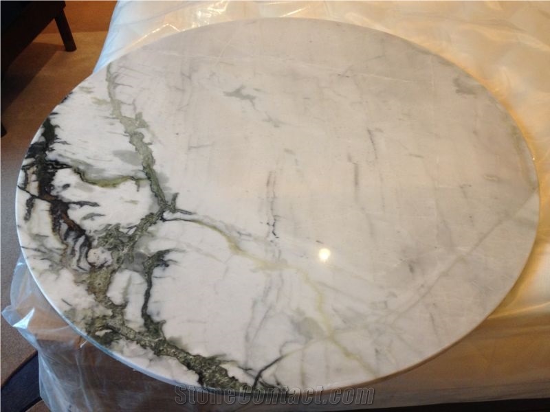 White Table Top, Calacatta Verde Marble Top, White Stone Top
