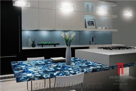 Composite Top Blue Agate Slab for Work Reception Table Counter Top