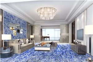 Luxury Semiprecious Stone Sodalite Blue Jasper Waterjet Pattern Medallions Tiles