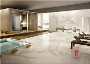 Top Calacatta Composite Laminated Marble with Porcelain Blacked Flooring Tiles