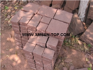 Different Size Red Sandstone Cube Stone/Red Sandstone Square Pavers/Red Sandstone Paving Set/Red Sandstone Road Pavers/Red Sandstone Cobble Stone