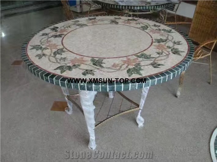 Flower Patterns Mosaic Round Table/Mosaic Dinner Table/Mosaic Office Table/Home Stone Furniture/Custom Design Furniture/Customized Table