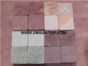 Green&Yellow&Brown&Red Sandstone Cube Stone/Various Colors Sandstone Square Paving Sets/Sandstone Pavers/Sandstone Road Paving/Sandstone Walkway Paver