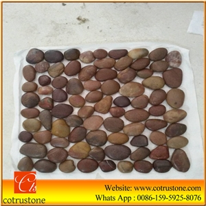 Multicolor Natural Pebble Stone Mesh,Highly Polished Decorative Natural Pebble Stone,Polished Mixed Color River Stone in Decoration
