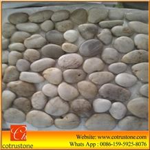 White Stone Pebble Mosaic,Pebble Stone Wall Mosaic/Pebble Stone Floor Mosaic,Square Shape Garden Polished Pebble on Mesh,River Pebbles on Mesh Pattern