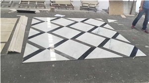 Marble Floor Pattern / Waterjet Medallions / Floor Medallions / Marble Waterjet/ Round Medallion,Customized White Marble Flooring Paving Design