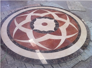 Polished Round Water Jet Medallions Inlay, Customized White Marble Flooring Paving Patterns Design, Decorated Hotel Lobby and Hall Tiles