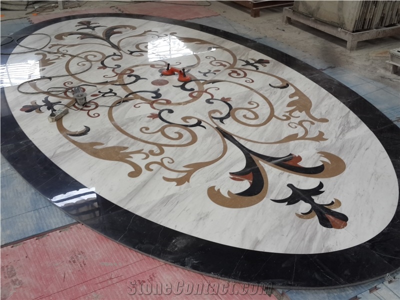 Round Big Tiles and Marble Slab, Popular Medallion Floor Decorated Tiles,Multi Color Marble Polished Inlay Flooring Tiles Pattern Modern Design