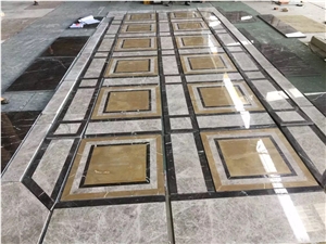 Tundra Grey Marble Waterjet Tiles Medallions, Spain Gold Marble,Amarillo Gold Marble,Burley Yellow Marble Flooring Tiles Patterns, Marron Marble