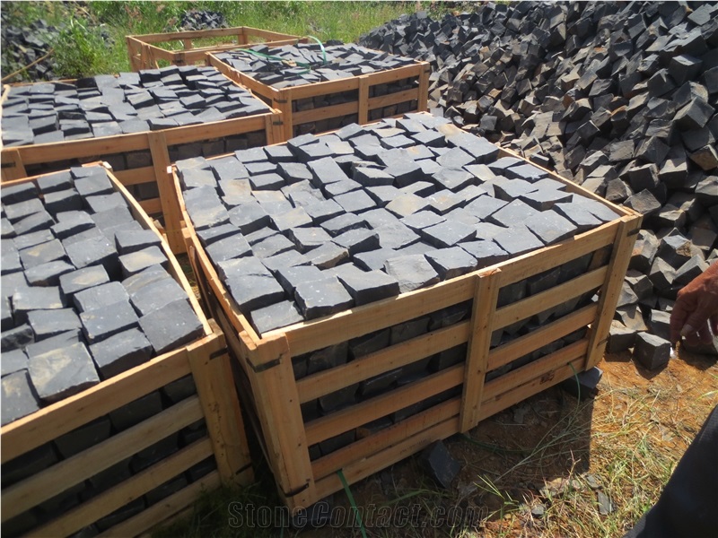 Zhangpu Black Basalt Sett Cobble Cubic Stone Road Paver Driveway Paver