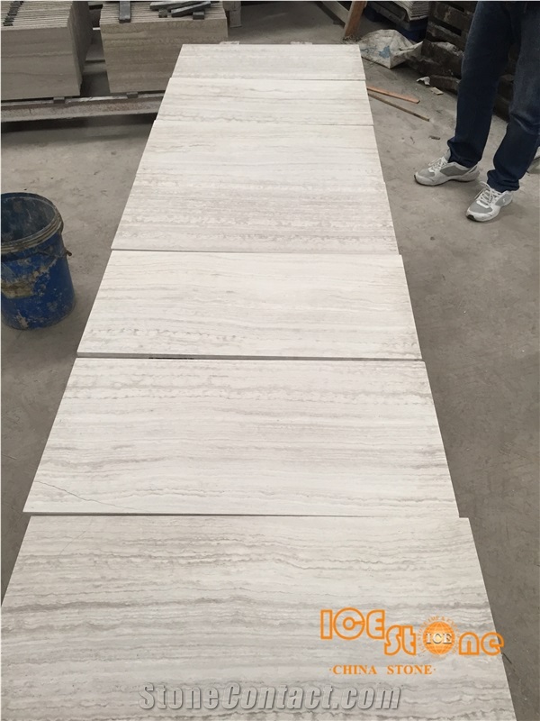A Class White Wood Marble Tiles & Slabs, Athen Silver Wall and Floor Coverings, Chinese Guizhou Wooden Light Grey Nature Stone, Factory Owner Gangsaw