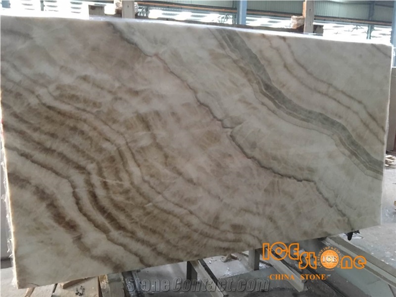 China Beige Onyx Slabs, Tiles Blocks Chinese Stone for Wall Floor Covering, Wash Basin, Countertop, Bookmatch Wooden Pattern